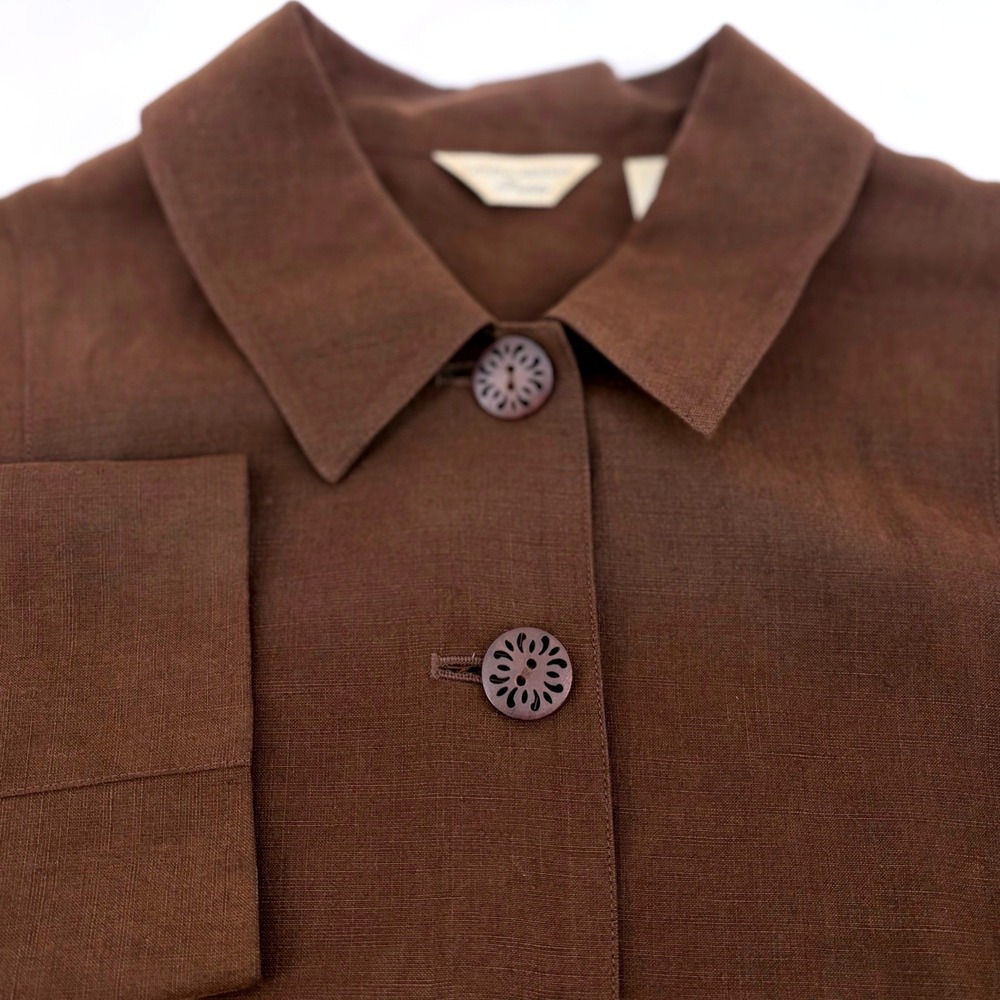 Laura Ashley Petite Brown Silk Linen Blend Belted Safari Jacket Blazer PM